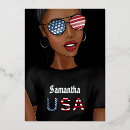 7月4日の独立記念日アメリカの誕生日パーティー 箔招待状