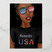 7月4日の独立記念日アメリカの誕生日パーティー 箔招待状 (正面)