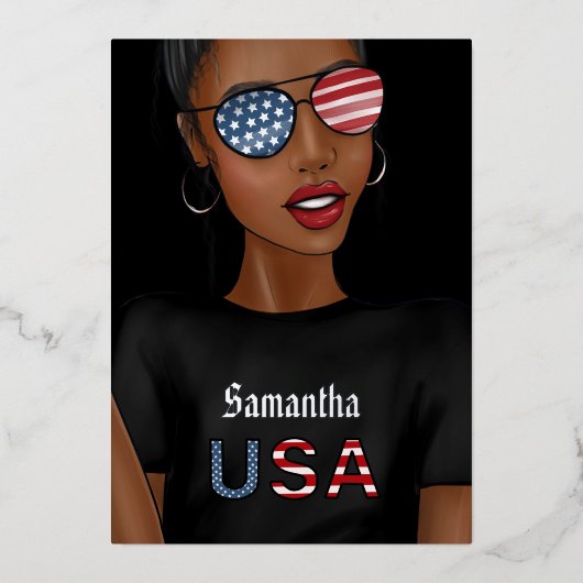 7月4日の独立記念日アメリカの誕生日パーティー 箔招待状 (正面)