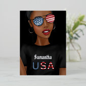 7月4日の独立記念日アメリカの誕生日パーティー 箔招待状 (立ち正面)