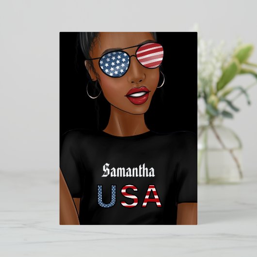 7月4日の独立記念日アメリカの誕生日パーティー 箔招待状 (立ち正面)