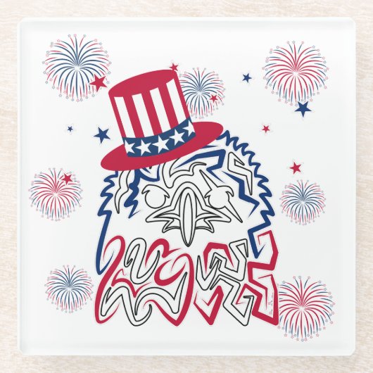 7月4日の独立記念日アメリカン・イーグル ガラスコースター (正面)