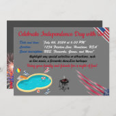 7月4日の独立記念日グレーの旗の色 招待状 (正面/裏面)