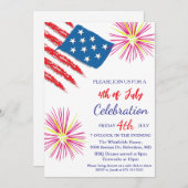 7月4日の独立記念日パーティー赤白青 招待状 (正面/裏面)