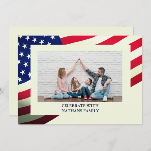 7月4日の独立記念日赤白青写真 シーズンカード (正面/裏面)