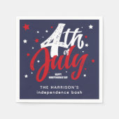 7月4日の独立記念日赤白青 スタンダードカクテルナプキン (正面)