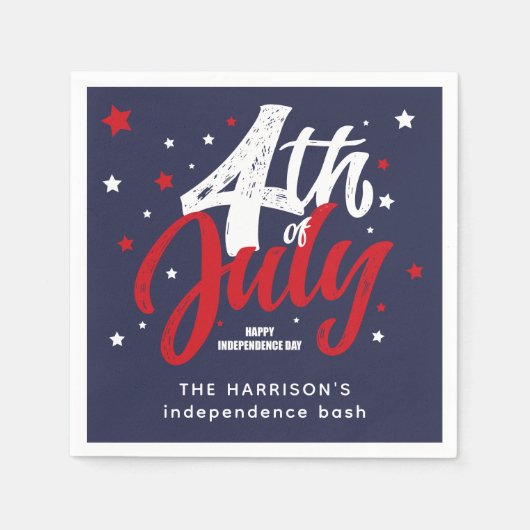 7月4日の独立記念日赤白青 スタンダードカクテルナプキン (正面)