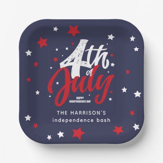 7月4日の独立記念日赤白青 ペーパープレート (正面)