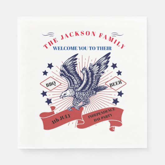 7月4日の独立記念日。編集可能文字。 スタンダードランチョンナプキン (正面)