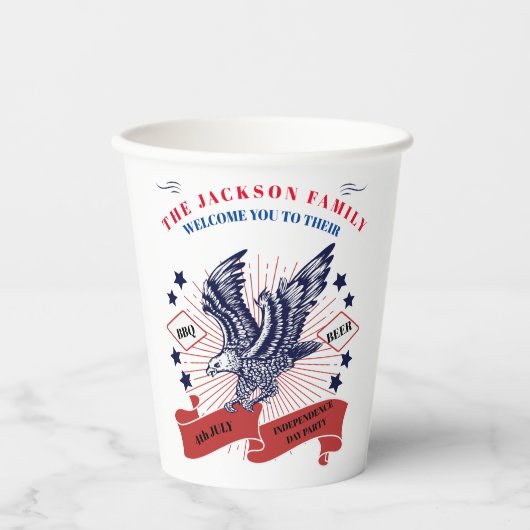 7月4日の独立記念日。編集可能文字。 紙コップ (正面)