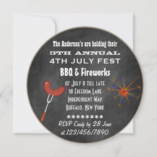 7月4日の独立記念日Chalkboardパーティー 招待状 (裏面)