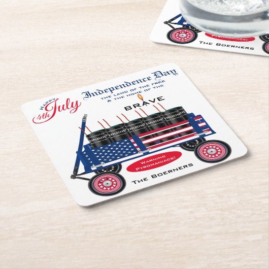 7月4日の独立記念贈おもしろい与 スクエアペーパーコースター (アングル)