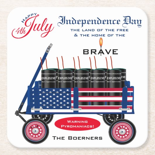 7月4日の独立記念贈おもしろい与 スクエアペーパーコースター (正面)