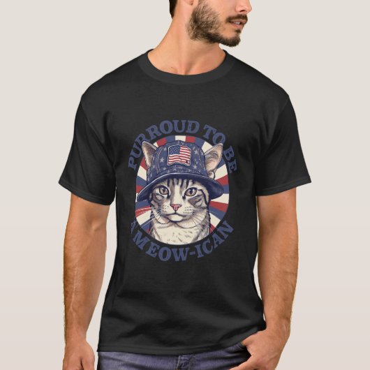 7月4日の猫好きはマイクンアメリカを目指した Tシャツ (正面)