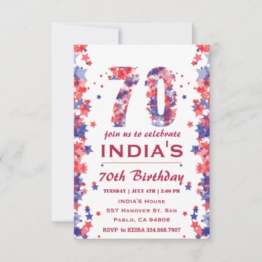 7月4日の第70回バースデーパーティー 招待状 (正面)