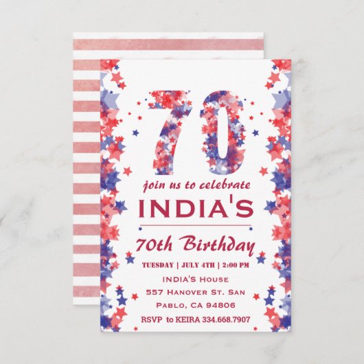 7月4日の第70回バースデーパーティー 招待状 (正面/裏面)