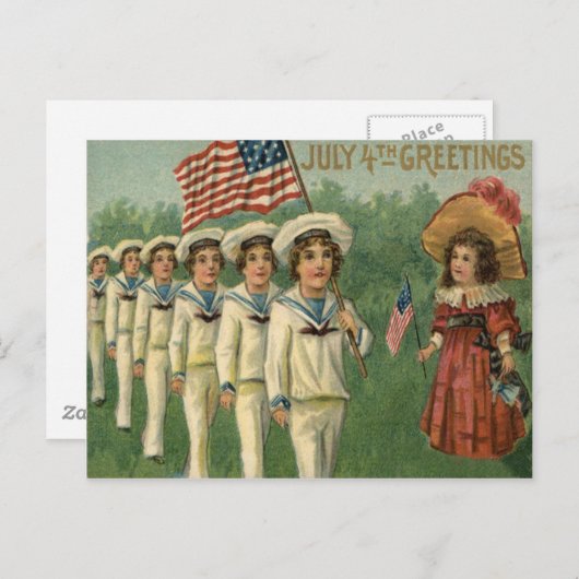 7月4日の米国国旗のパレード海軍軍服 ポストカード (正面/裏面)