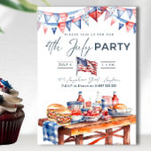 7月4日の編集可能なパーティーサマーピクニックBBQパーティー 招待状