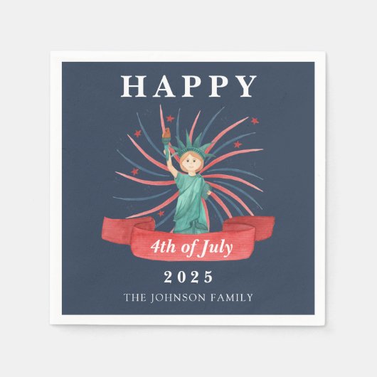 7月4日の自由の女神ハッピー スタンダードカクテルナプキン (正面)