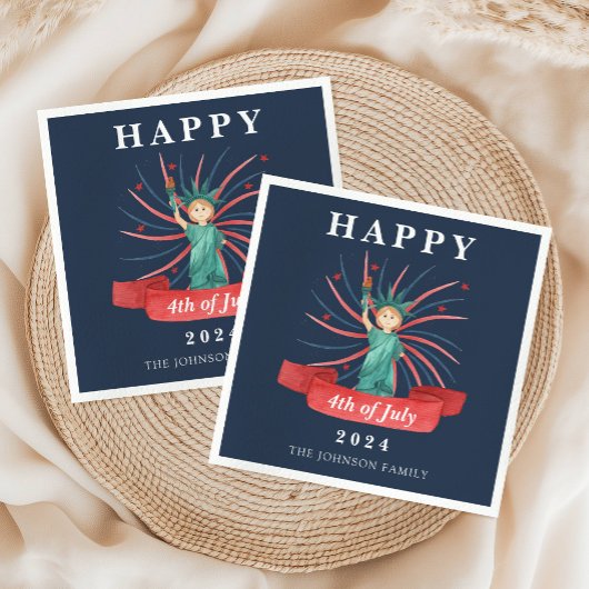 7月4日の自由の女神ハッピー スタンダードカクテルナプキン