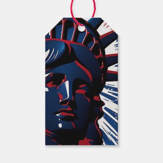 7月4日の自由の愛国赤青像 ギフトタグ (正面)