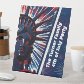 7月4日の自由の愛国赤青像 台座サイン (インサイチュ)