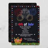 7月4日の花火の夜空の下のピクニック 招待状 (正面/裏面)