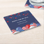 7月4日の花火パーソナライズされたパーティー スクエアペーパーコースター (アングル)