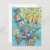 7月4日の花火ロボット休日はがき シーズンポストカード (正面/裏面)