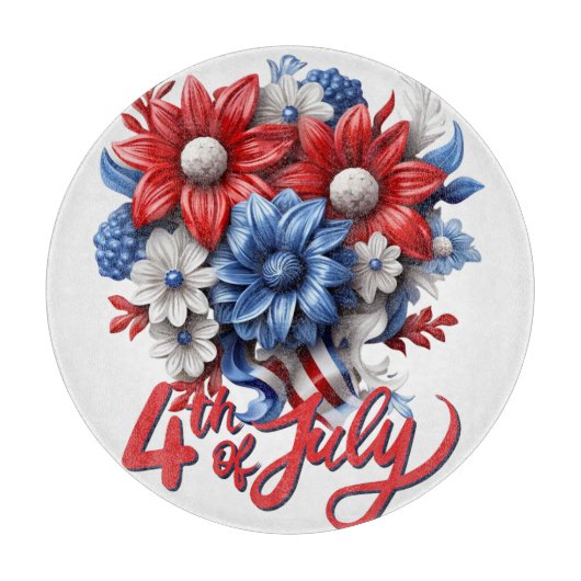 7月4日の花in紅白と青の愛国心 カッティングボード (正面)