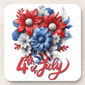 7月4日の花in紅白と青の愛国心 コースター (正面)