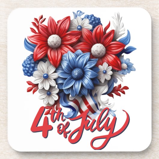 7月4日の花in紅白と青の愛国心 コースター (正面)