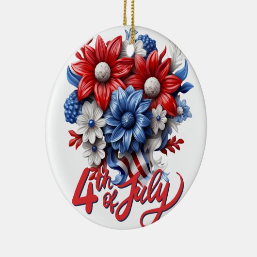 7月4日の花in紅白と青の愛国心 セラミックオーナメント (右)