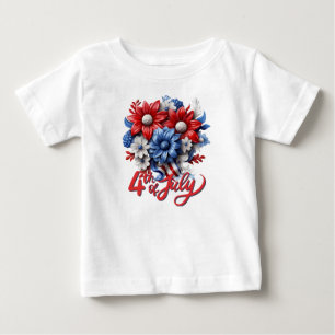 7月4日の花in紅白と青の愛国心 ベビーTシャツ
