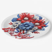 7月4日の花in紅白と青の愛国心 ペーパープレート (アングル)