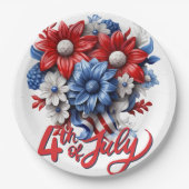 7月4日の花in紅白と青の愛国心 ペーパープレート (正面)