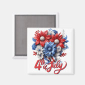 7月4日の花in紅白と青の愛国心 マグネット (正面/裏面)