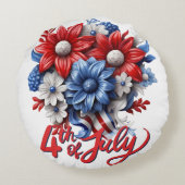 7月4日の花in紅白と青の愛国心 ラウンドクッション (裏面)