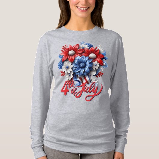 7月4日の花in紅白と青の愛国心 tシャツ (正面)