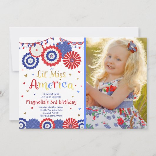 7月4日の誕生日の招待状の7月4日のパーティー 招待状 (正面)