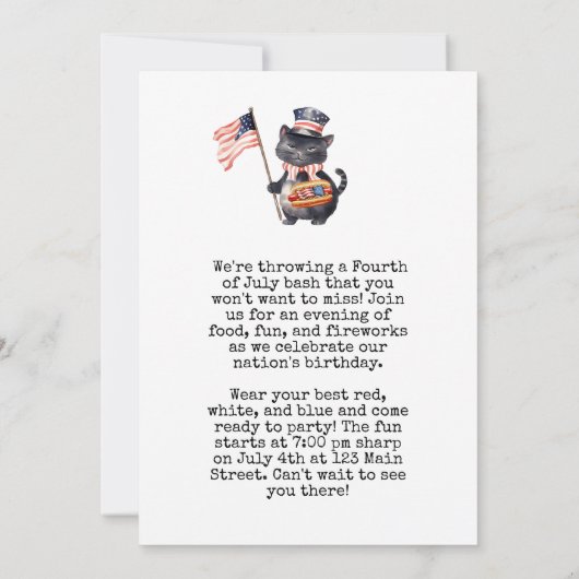 7月4日の誕生日パーティの招待状アメリカテーマ 招待状 (裏面)
