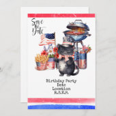 7月4日の誕生日パーティの招待状アメリカテーマ 招待状 (正面/裏面)