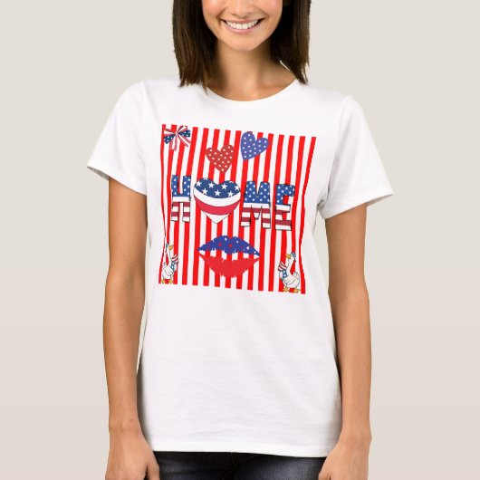 7月4日の赤いストライプのTシャツ Tシャツ (正面)