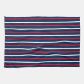 7月4日の赤い白い海軍の青い愛国心のストライプ キッチンタオル (横)