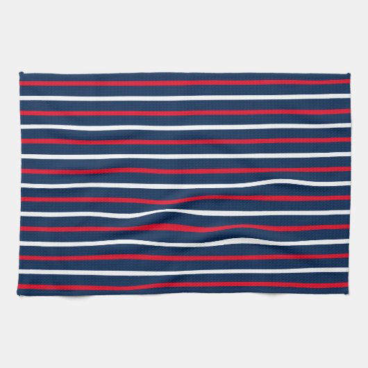 7月4日の赤い白い海軍の青い愛国心のストライプ キッチンタオル (横)