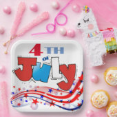 7月4日の赤と青の渦巻き ペーパープレート (パーティー)