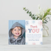 7月4日の赤と青の花火の子供の写真 サンキューカード (スタンド正面)