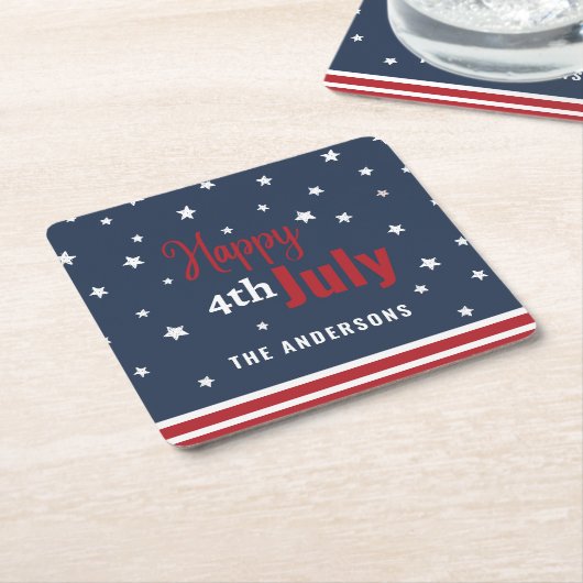 7月4日の赤と青の贈り物 スクエアペーパーコースター (アングル)