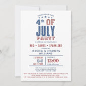  7月4日の青い赤い星のストライプ 招待状 (正面)