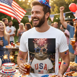 7月4日の面白いバイラル・ミームのトラ猫Tシャツ Tシャツ